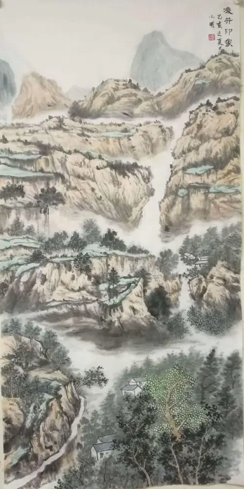 师小明 《凌井印象》国画 136x68