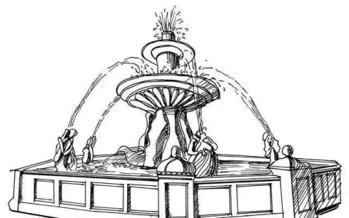 素描喷泉画法图片