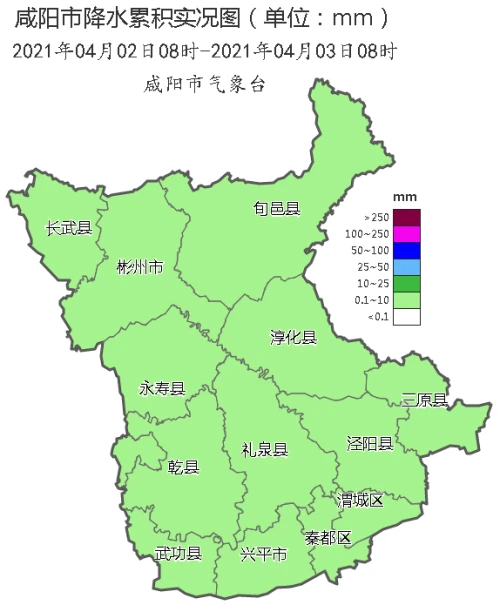 31日下午开始咸阳市出现降水天气,全市以小雨为主,截至4月3日08时各县