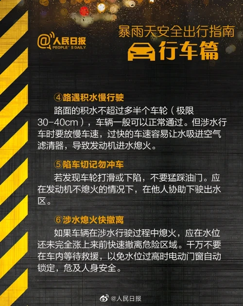 步行篇 (圖片來源:人民日報) 最後還要提醒一點,由於雨天視線受阻